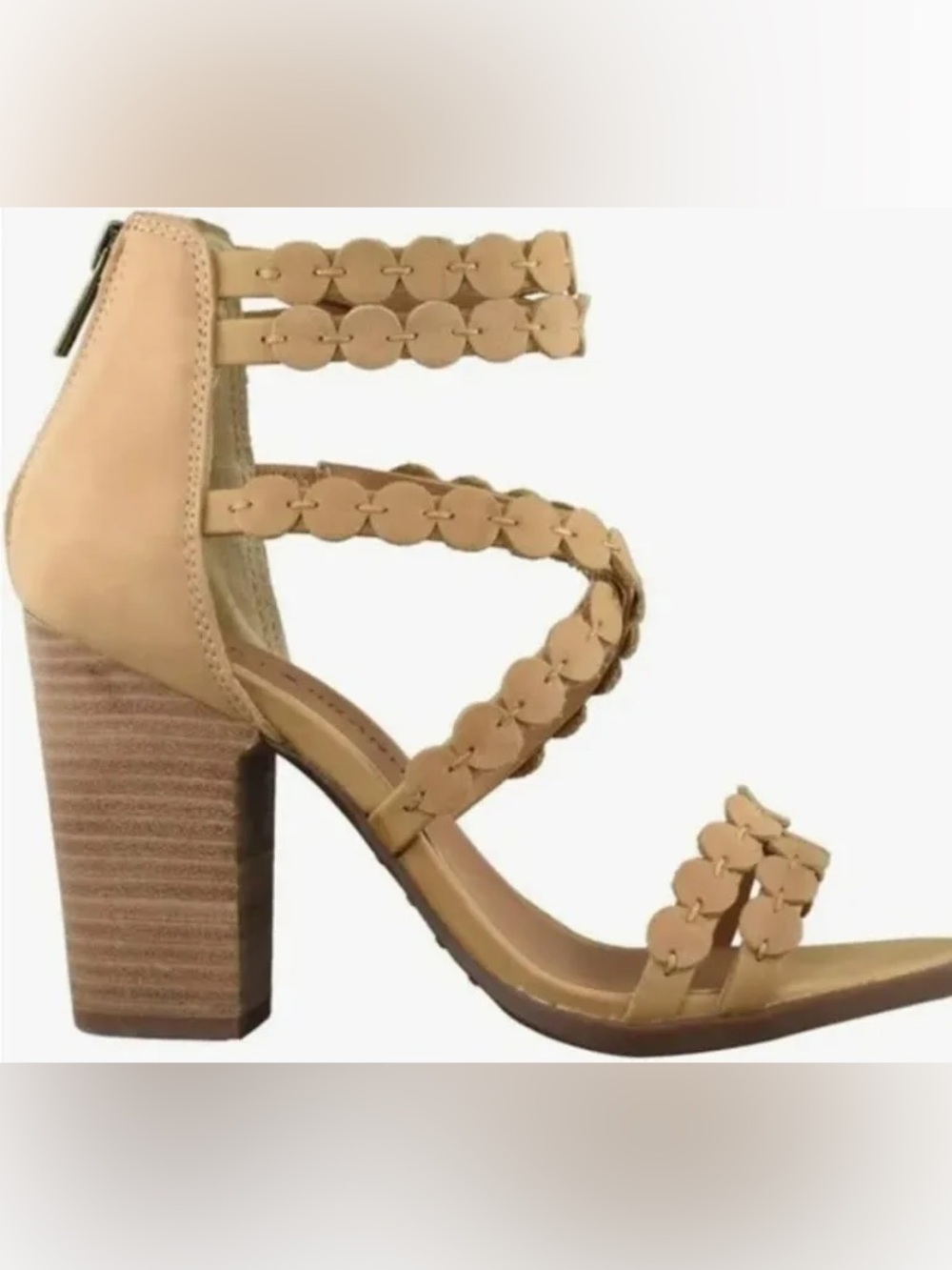 Lucky Brand Lameer Tan Beaded Strappy Block Heel Sandals